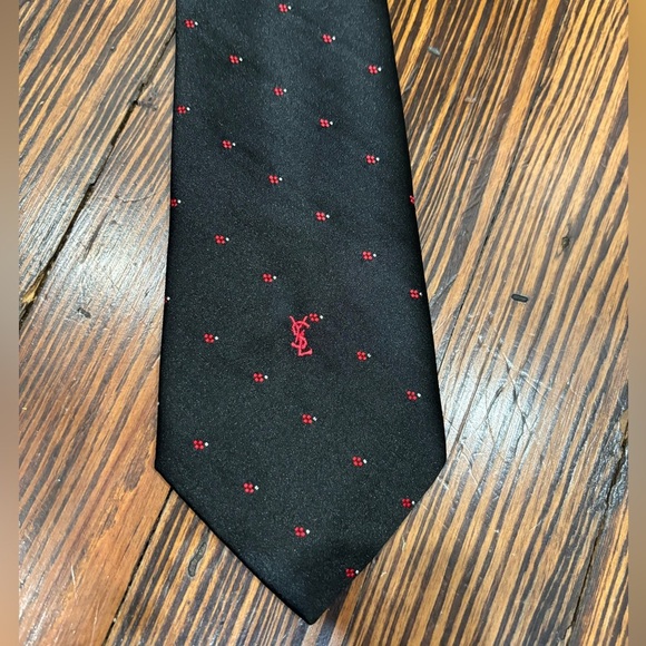YSL Saint Laurent Vintage Silk Geometric Black Red Mens Designer Neck Tie - Picture 1 of 4
